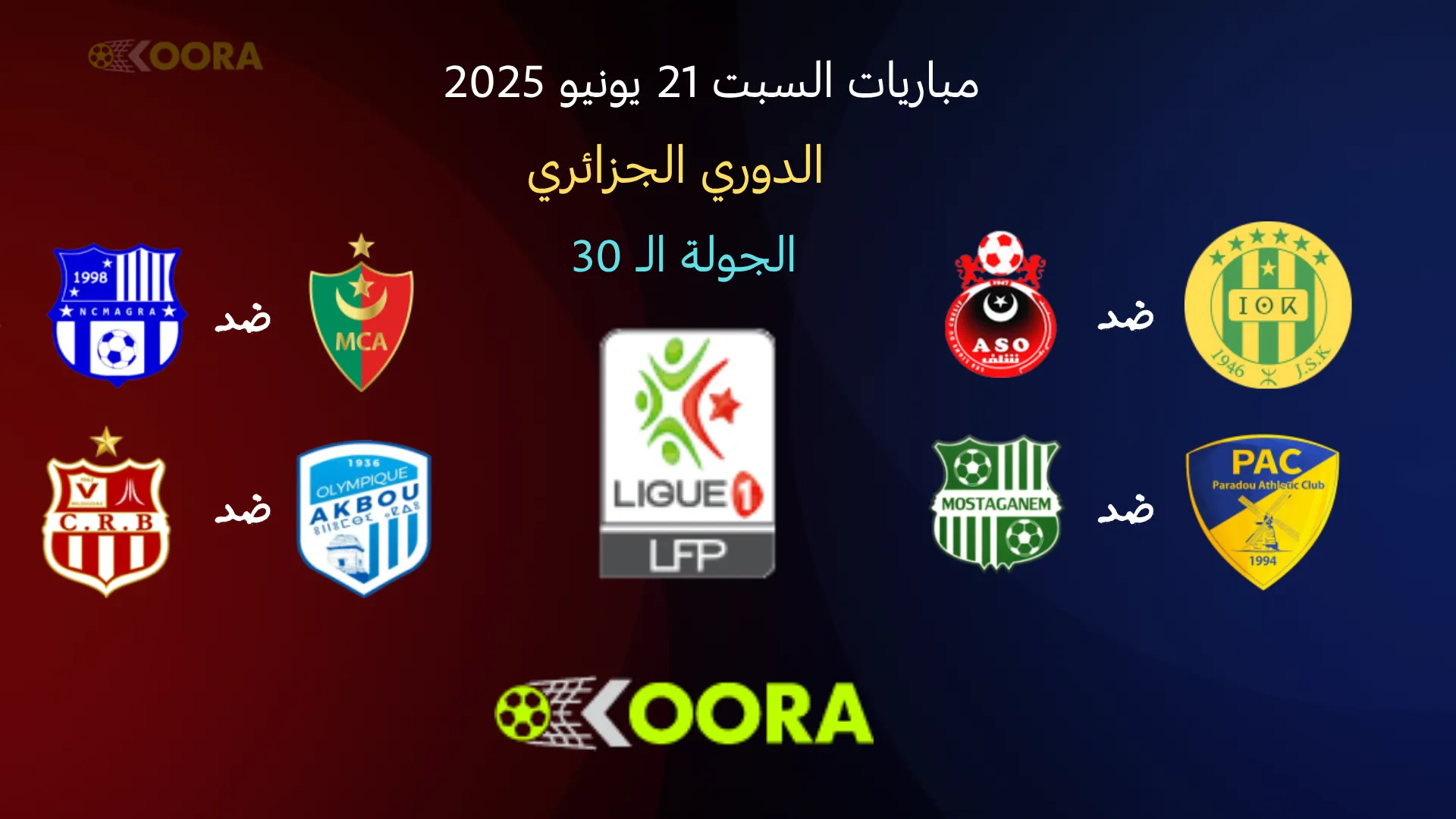 موعد مباريات الجولة الثلاثون من الدوري الجزائري السبت 21 يونيو 2025 والقنوات الناقلة